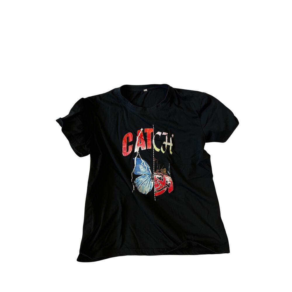 Catch Butterfly Rose Black T-Shirt Mens Med